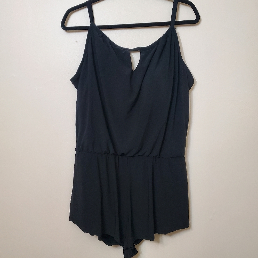 AQUAGREEN black Swim Dress Romper XL 16/18 One Piece Swimsuit Pockets New - Picture 4 of 10